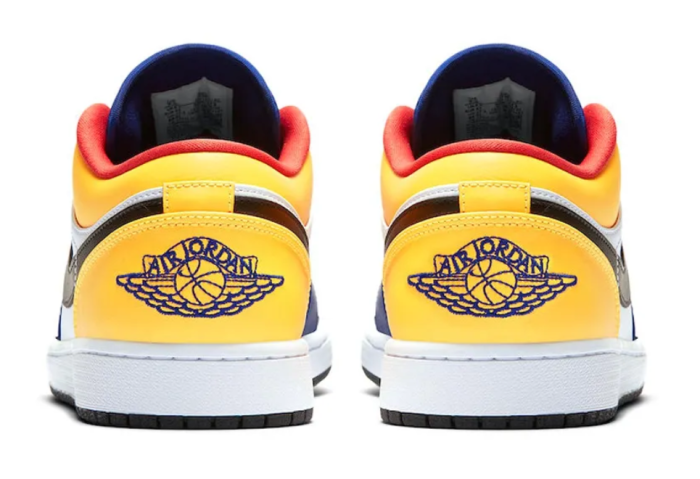 [plus-size shoes] Air @j1 Low Lakers Inspired Royal Blue Yellow White Panel Design Low Top Leather Sneakers 29225154
