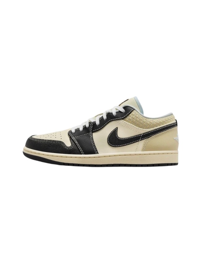 [plus-size shoes] Air @j1 Low Cracked Toe Woven Collar Two Tone Black Beige Contrast Sneakers 29225228