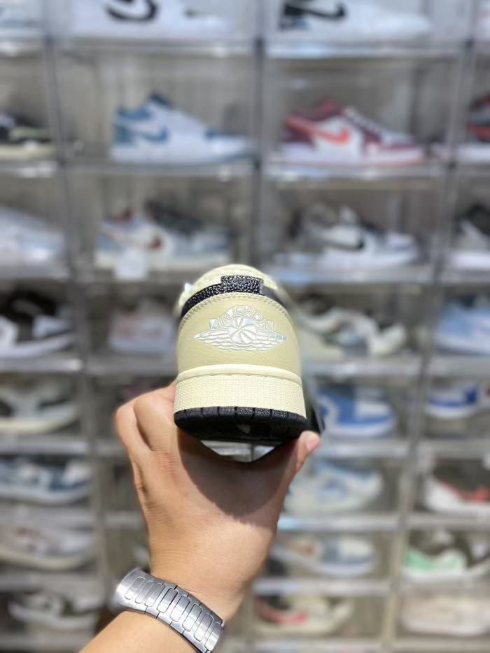 [plus-size shoes] Air @j1 Low Cracked Toe Woven Collar Two Tone Black Beige Contrast Sneakers 29225228