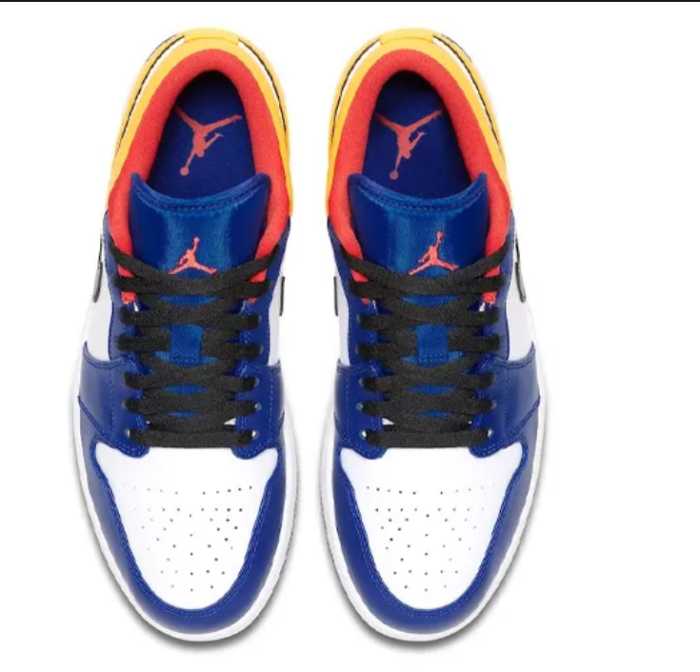 [plus-size shoes] Air @j1 Low Lakers Inspired Royal Blue Yellow White Panel Design Low Top Leather Sneakers 29225154