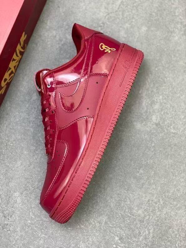 Air Force 1 Low Burgundy Patent Leather Signature Embroidery Sneakers 29225630