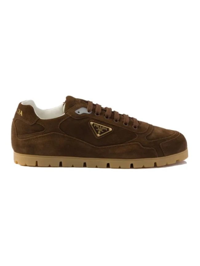 PR@DA@ TRAIL FADED SUEDE SNEAKERS IN DARK BROWN- PRD079