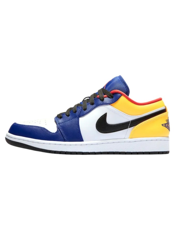 [plus-size shoes] Air @j1 Low Lakers Inspired Royal Blue Yellow White Panel Design Low Top Leather Sneakers 29225154