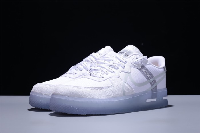 Air Force 1 React White Mesh Transparent Swoosh Ice Outsole Light Bone Sneakers 29225485