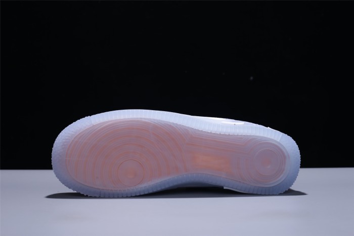 Air Force 1 React White Mesh Transparent Swoosh Ice Outsole Light Bone Sneakers 29225485