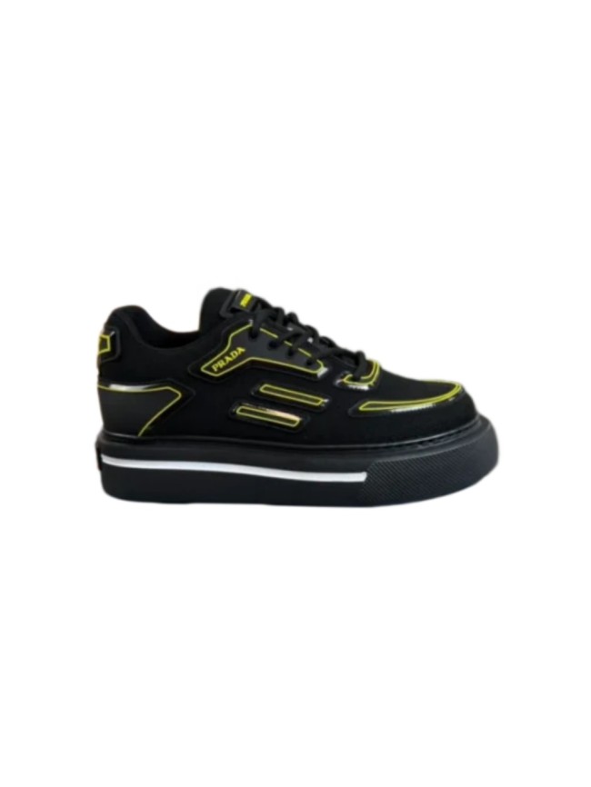 PR@DA@ MACRO RE-NYLON AND BRUSHED LEATHER SNEAKERS   PRD060