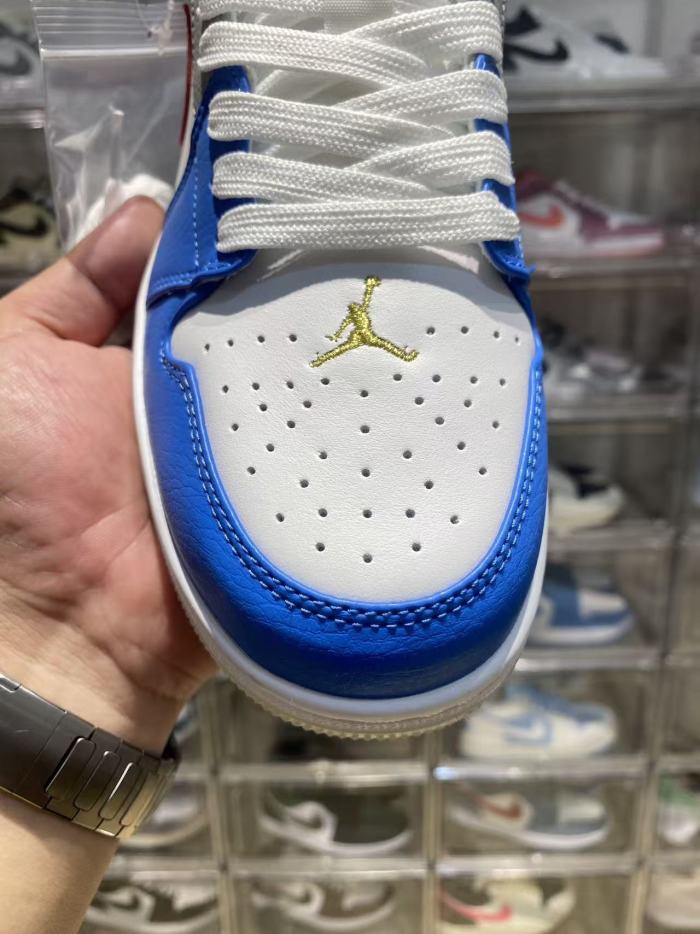 [plus-size shoes] Air @j1 Mid White Blue Red Grey Multi Color Block Contrast Basketball Shoes 29225296