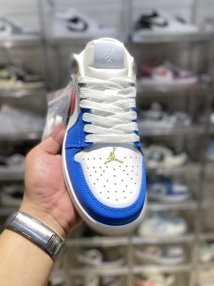 [plus-size shoes] Air @j1 Mid White Blue Red Grey Multi Color Block Contrast Basketball Shoes 29225296