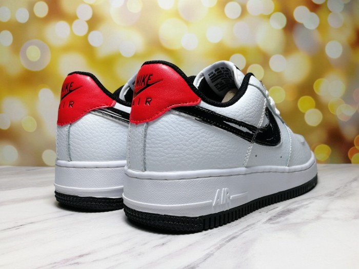 Air Force 1 Low White Black Brush Stroke Swoosh Red Heel Retro Leather Sneakers 29225539