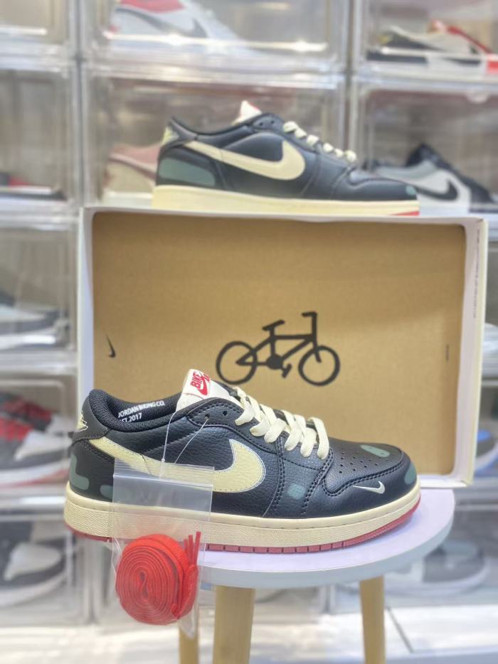 [plus-size shoes] Air @j1 Low OG Nigel Sylvester Collab Black Vintage Faded Green Aged Leather Sneakers 2 colors 29225165