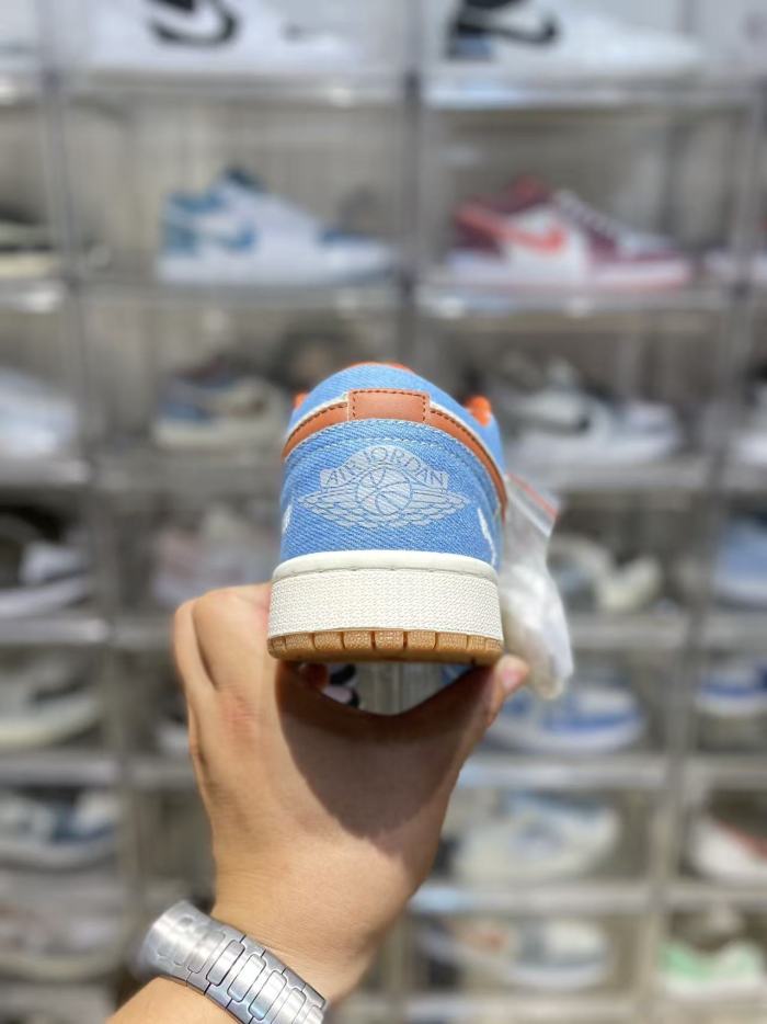 [plus-size shoes] Air @j1 Low SE Light Blue White Brown Denim Patchwork Vintage Retro Sneakers 29225193