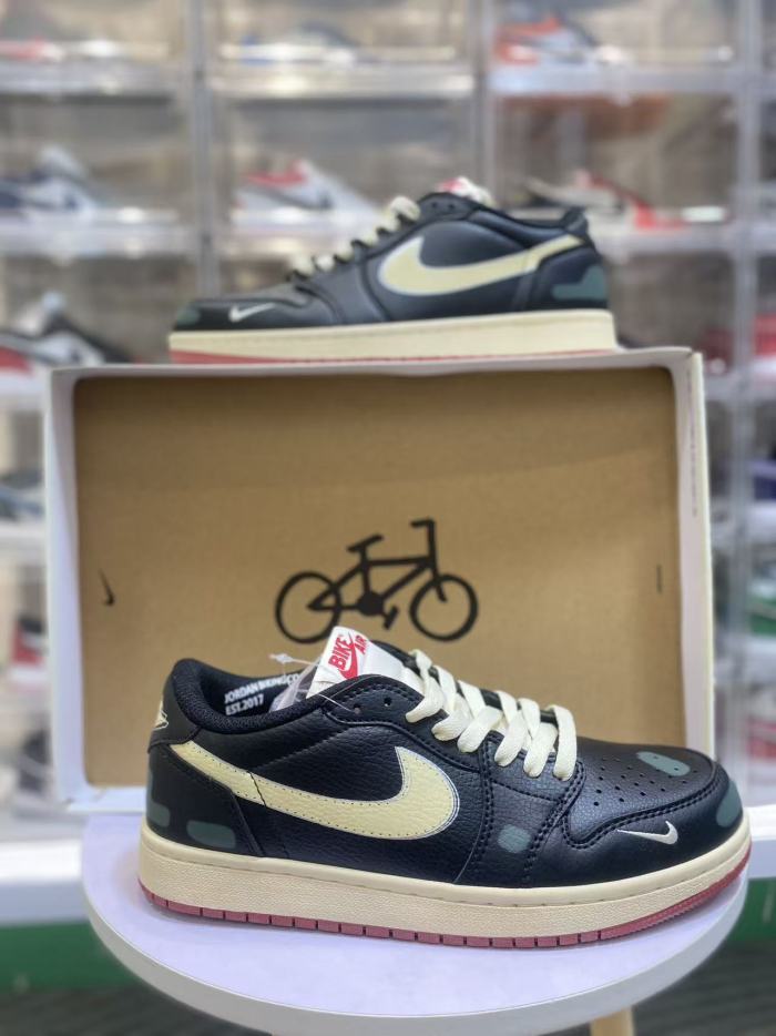 [plus-size shoes] Air @j1 Low OG Nigel Sylvester Collab Black Vintage Faded Green Aged Leather Sneakers 2 colors 29225165