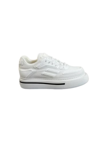 PR@DA@ MACRO RE-NYLON AND BRUSHED LEATHER SNEAKERS   PRD061