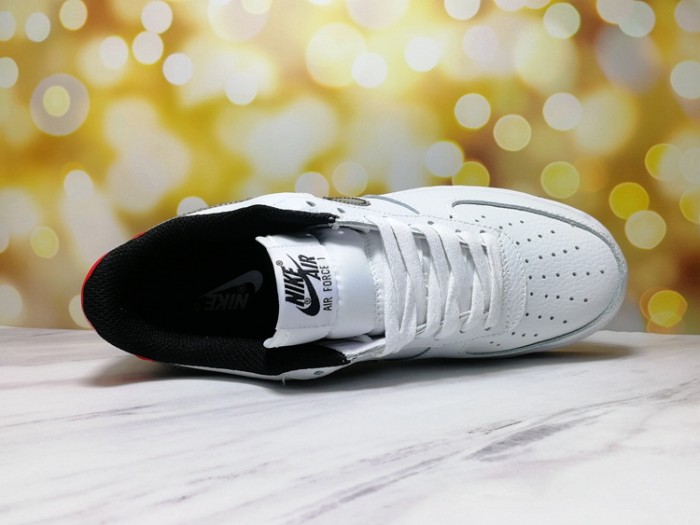 Air Force 1 Low White Black Brush Stroke Swoosh Red Heel Retro Leather Sneakers 29225539