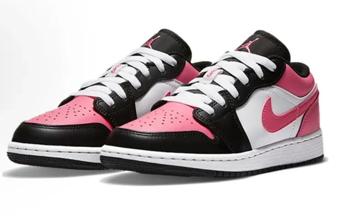 Air @j1 Low GS Black White Pink Toe Colorway Casual Wear Resistant Leather Sneakers 2 colors 29225147