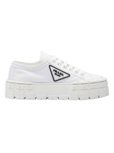 PR@DA@ DOUBLE WHEEL RE-NYLON GABARDINE SNEAKERS WHITE   PRD083