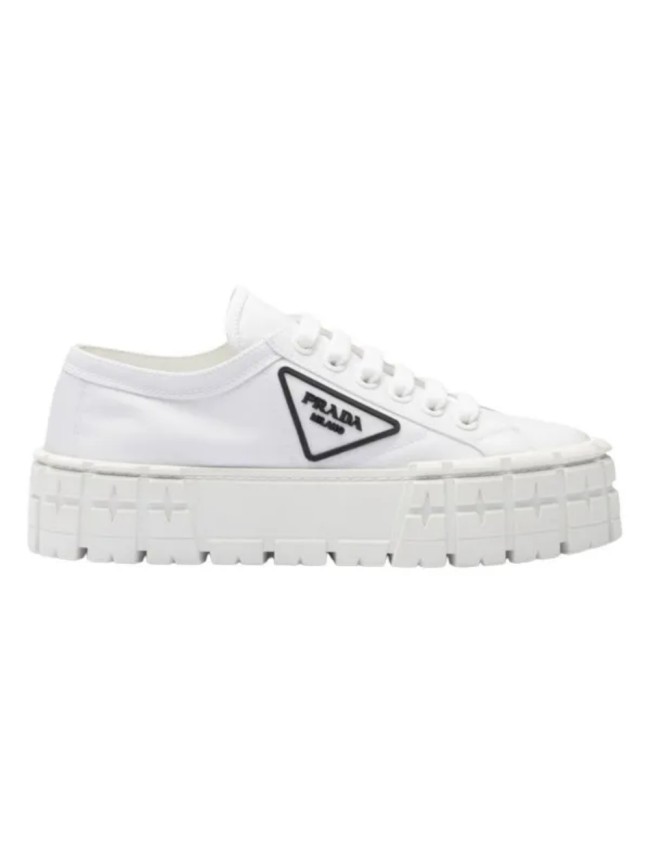 PR@DA@ DOUBLE WHEEL RE-NYLON GABARDINE SNEAKERS WHITE   PRD083