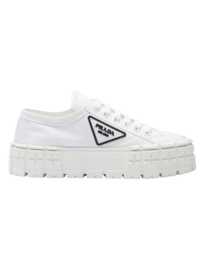 PR@DA@ DOUBLE WHEEL RE-NYLON GABARDINE SNEAKERS WHITE   PRD083