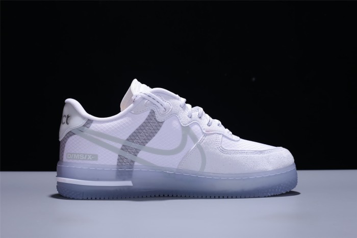 Air Force 1 React White Mesh Transparent Swoosh Ice Outsole Light Bone Sneakers 29225485