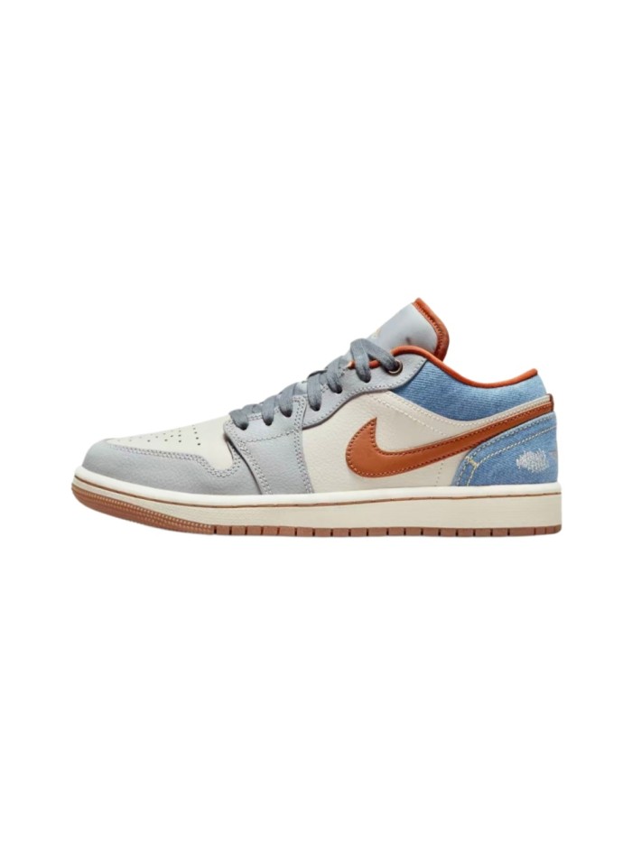[plus-size shoes] Air @j1 Low SE Light Blue White Brown Denim Patchwork Vintage Retro Sneakers 29225193
