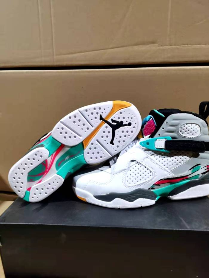 [plus-size shoes] Air @j8  Retro South Beach White Grey Teal Pink Buckle Strap Shock Absorbing Anti Slip High Top Basketball Shoes 2 colors 29247304