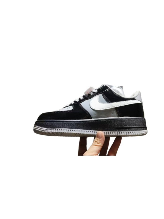 Air Force 1  Low Black Grey White Gloss Patent Panel  Sneakers 29247253