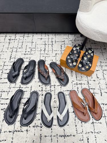 [plus-size shoes]1:1 quality version Floral Print Black Leather Flip Flops Flat Thong Sandals 6 colors 29247615