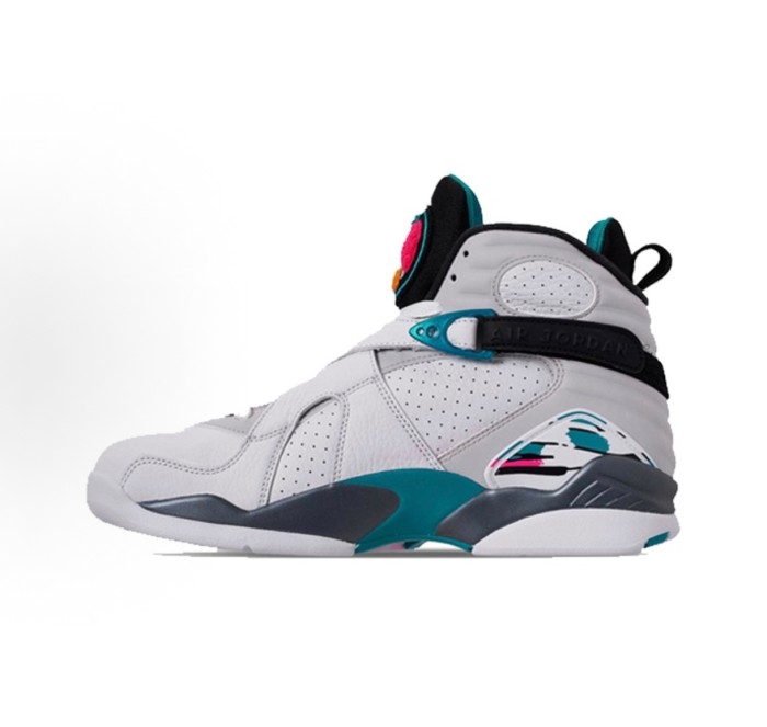 [plus-size shoes] Air @j8  Retro South Beach White Grey Teal Pink Buckle Strap Shock Absorbing Anti Slip High Top Basketball Shoes 2 colors 29247304