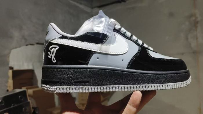 Air Force 1  Low Black Grey White Gloss Patent Panel  Sneakers 29247253