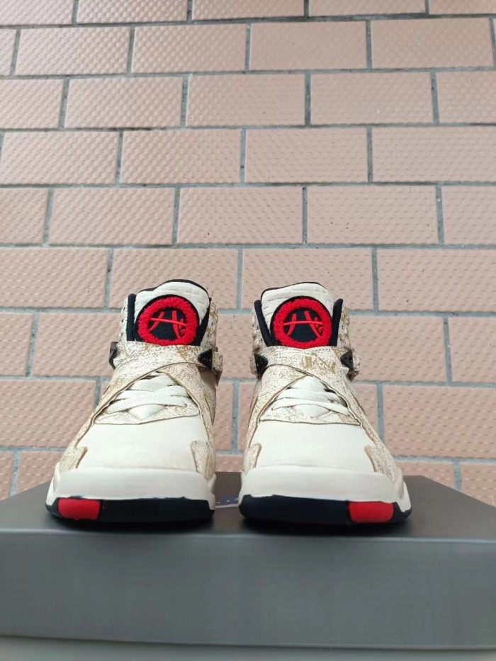 [plus-size shoes] Air @j8 Off White Splash Print Mesh & Leather Buckle Strap High Top Basketball Shoes 29247350
