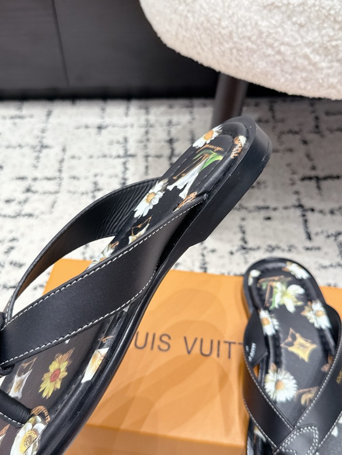 [plus-size shoes]1:1 quality version Floral Print Black Leather Flip Flops Flat Thong Sandals 6 colors 29247615