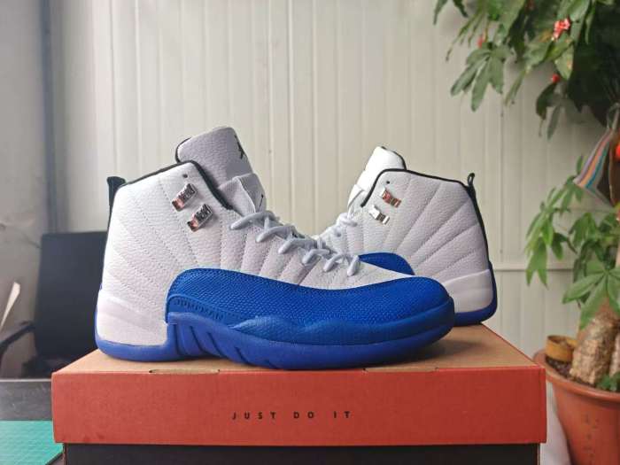 [plus-size shoes] Air @j12 Retro White Royal Blue Stingray Leather Shock Absorbing High Top Basketball Shoes 29284158