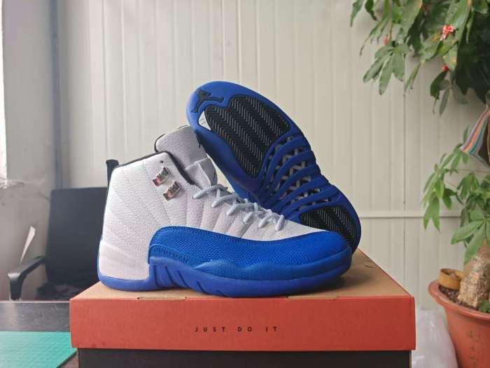 [plus-size shoes] Air @j12 Retro White Royal Blue Stingray Leather Shock Absorbing High Top Basketball Shoes 29284158