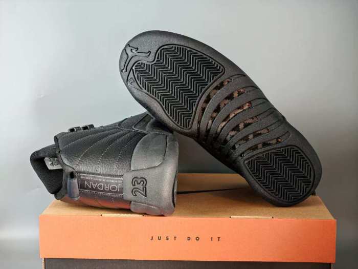 [plus-size shoes] Air @j12 Retro Triple Black Genuine Leather Shock Absorbing High Top Basketball Shoes 29284085