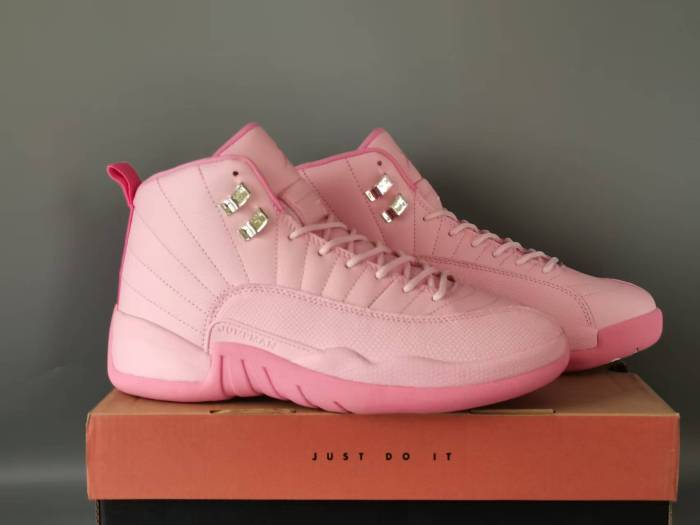 [plus-size shoes] Air @j12 Retro Monotone Full Pink Pebbled Leather Shock Absorbing High Top Basketball Shoes 29284152
