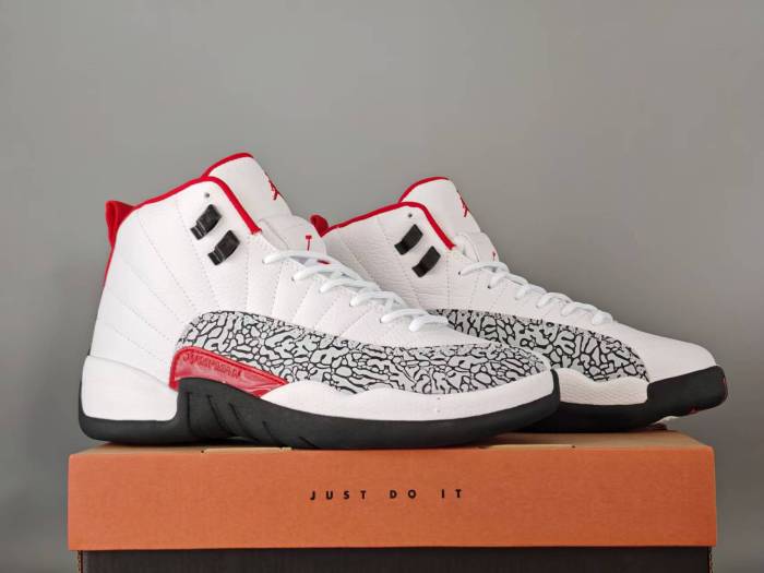 [plus-size shoes] Air @j12  Retro White Red Elephant Print Pebbled Leather Shock Absorbing High Top Basketball Shoes 29284080