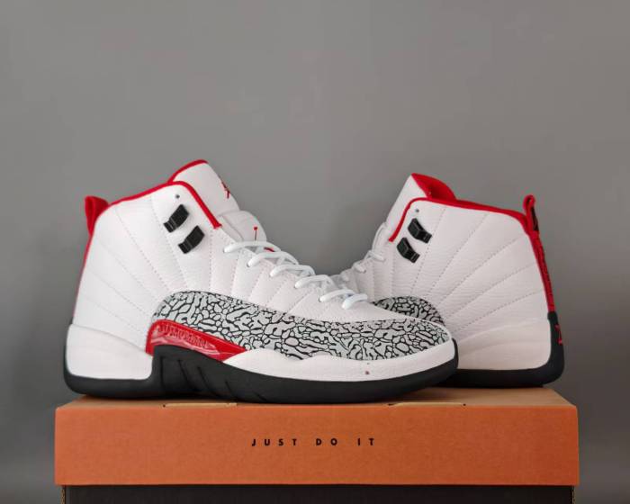 [plus-size shoes] Air @j12  Retro White Red Elephant Print Pebbled Leather Shock Absorbing High Top Basketball Shoes 29284080