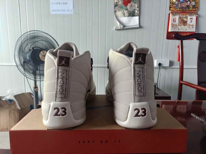 [plus-size shoes] Air @j12 Retro Off White Burgundy Speckled Print Leather Shock Absorbing High Top Basketball Shoes 29284102