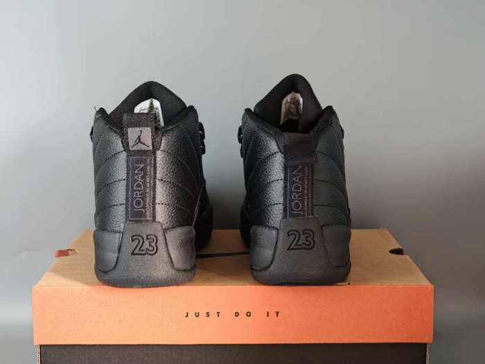 [plus-size shoes] Air @j12 Retro Triple Black Genuine Leather Shock Absorbing High Top Basketball Shoes 29284085