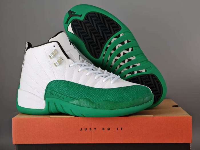 [plus-size shoes] Air @j12 Retro White Lucky Green Stingray Leather Shock Absorbing High Top Basketball Shoes 29284103