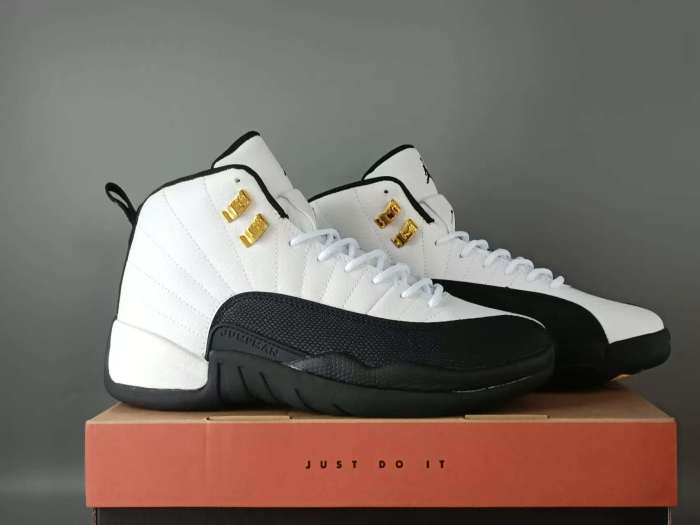[plus-size shoes] Air @j12 White Black Gold Stingray Leather Shock Absorbing High Top Basketball Shoes 29284160
