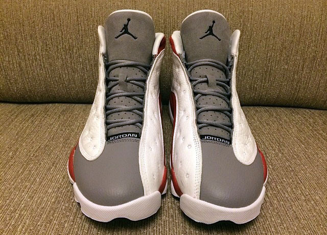[plus-size shoes] Air @j13 Grey Toe White Red High Top Slip Resistant Shock Absorbing Basketball Sneakers 29284020