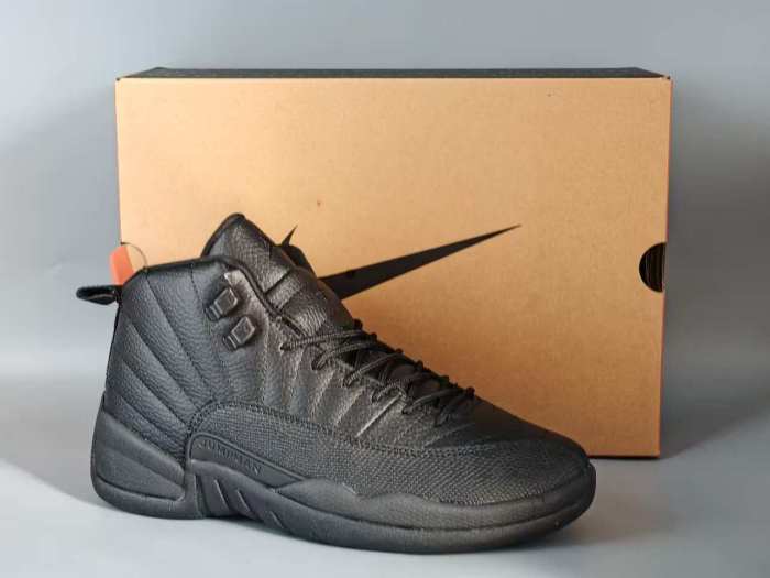 [plus-size shoes] Air @j12 Retro Triple Black Genuine Leather Shock Absorbing High Top Basketball Shoes 29284085