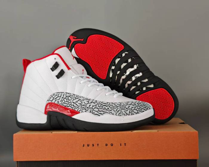 [plus-size shoes] Air @j12  Retro White Red Elephant Print Pebbled Leather Shock Absorbing High Top Basketball Shoes 29284080