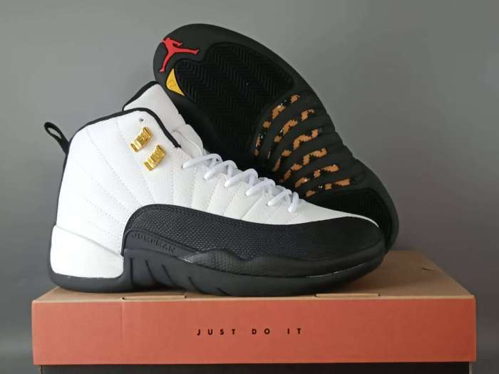 [plus-size shoes] Air @j12 White Black Gold Stingray Leather Shock Absorbing High Top Basketball Shoes 29284160