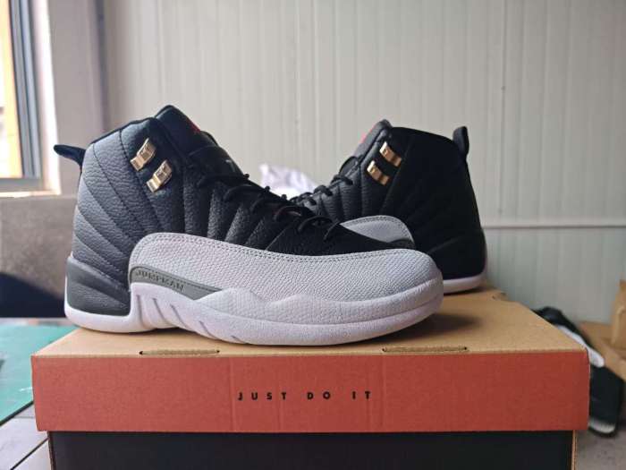 [plus-size shoes] Air @j12  Retro Playoffs Black White Pebbled Leather Metal Lace Buckle Shock Absorbing High Top Basketball Shoes 29284076