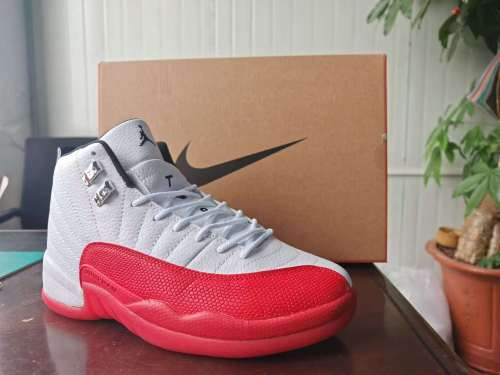 [plus-size shoes] Air @j12  Retro White Varsity Red Stingray Toe Pebbled Leather Shock Absorbing High Top Basketball Shoes 29284155