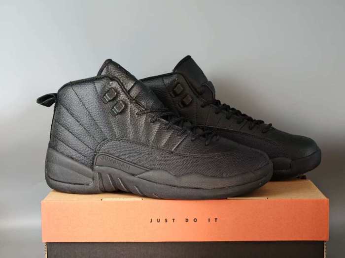 [plus-size shoes] Air @j12 Retro Triple Black Genuine Leather Shock Absorbing High Top Basketball Shoes 29284085