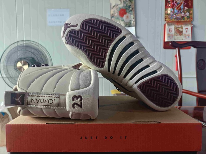 [plus-size shoes] Air @j12 Retro Off White Burgundy Speckled Print Leather Shock Absorbing High Top Basketball Shoes 29284102
