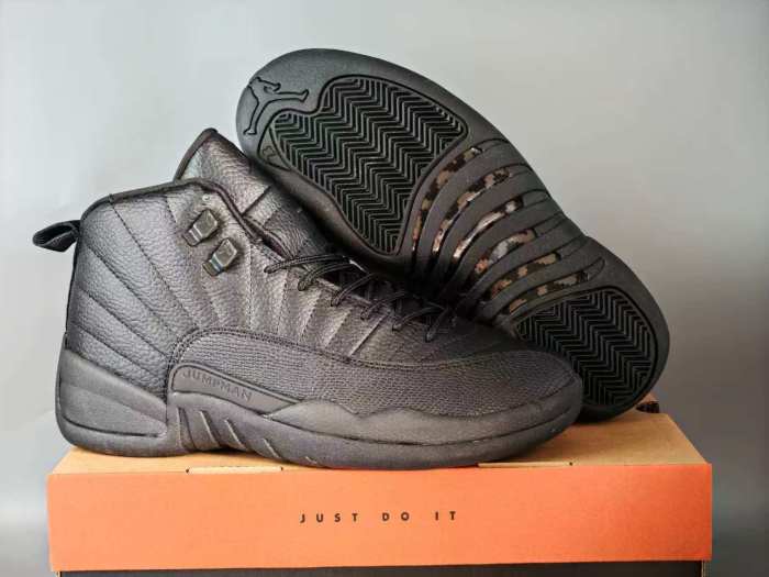 [plus-size shoes] Air @j12 Retro Triple Black Genuine Leather Shock Absorbing High Top Basketball Shoes 29284085